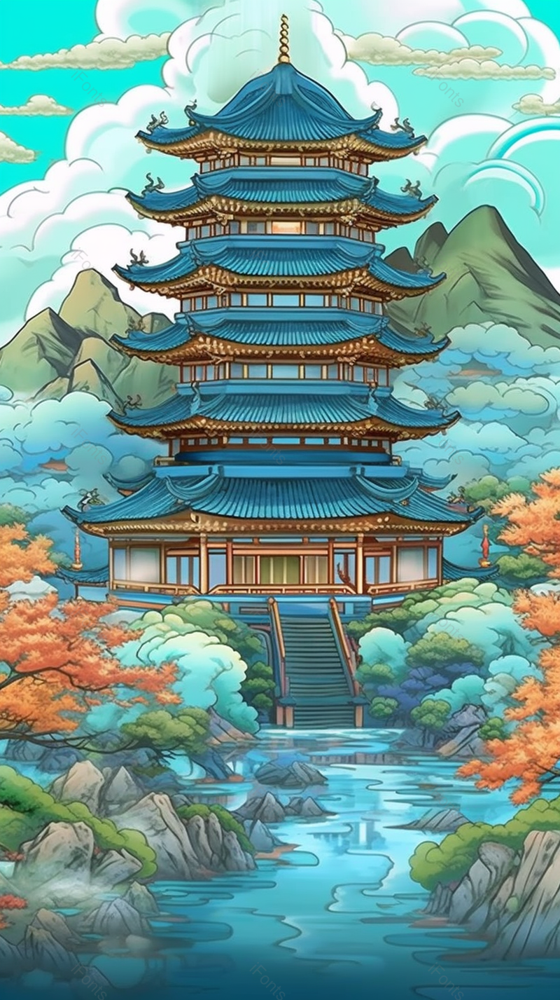 国潮插画中国传统建筑新中式,插画/手绘图,插画/手绘图库,插画/手绘图下载,插画/手绘